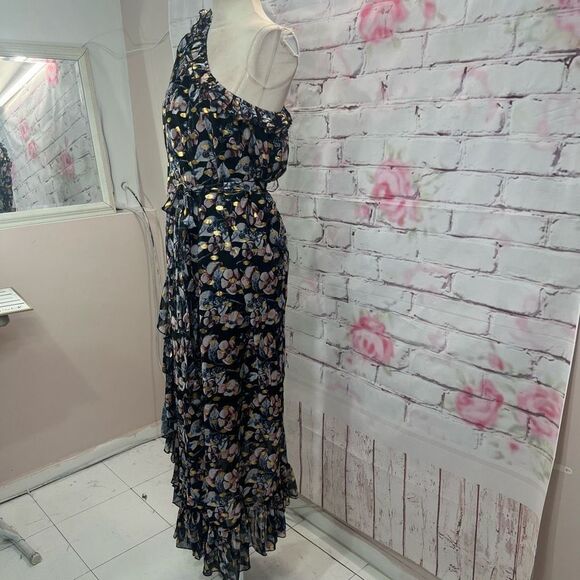 Dalia MacPhee Women's One Shoulder Tie Waist Floral Flowy Dress Multicolor M - Picture 5 of 13